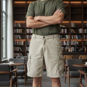 Carhartt Men Beige Cargo Work Utility Shorts Size 38 Relaxed Fit Cotton Canvas